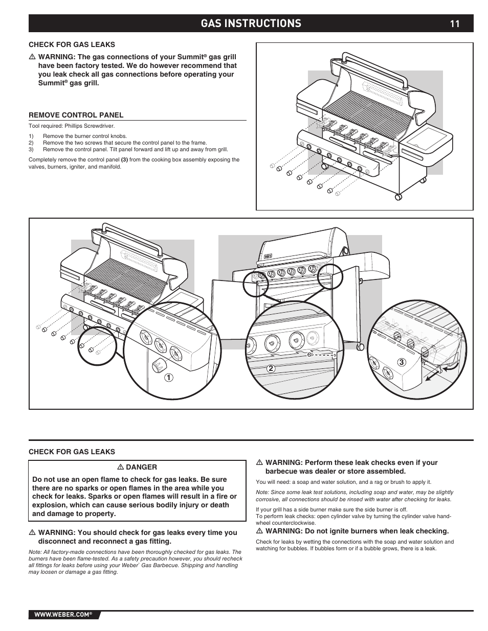 Gas instructions | Summit E/S-620/650 User Manual | Page 11 / 84