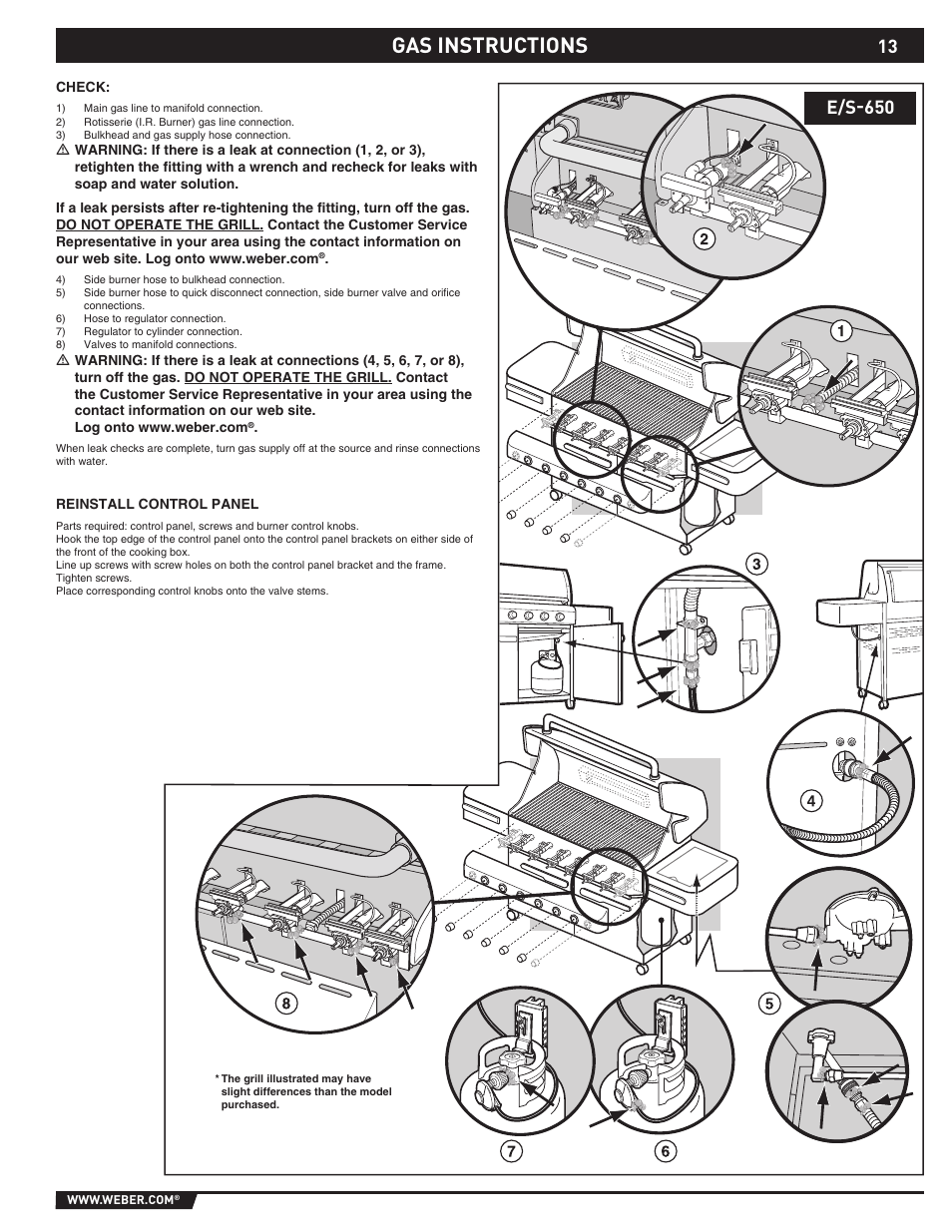 Gas instructions, E/s-650 | Summit E/S-620/650 User Manual | Page 13 / 84