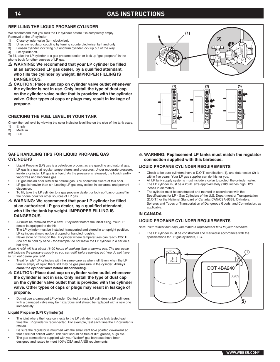 Gas instructions | Summit E/S-620/650 User Manual | Page 14 / 84