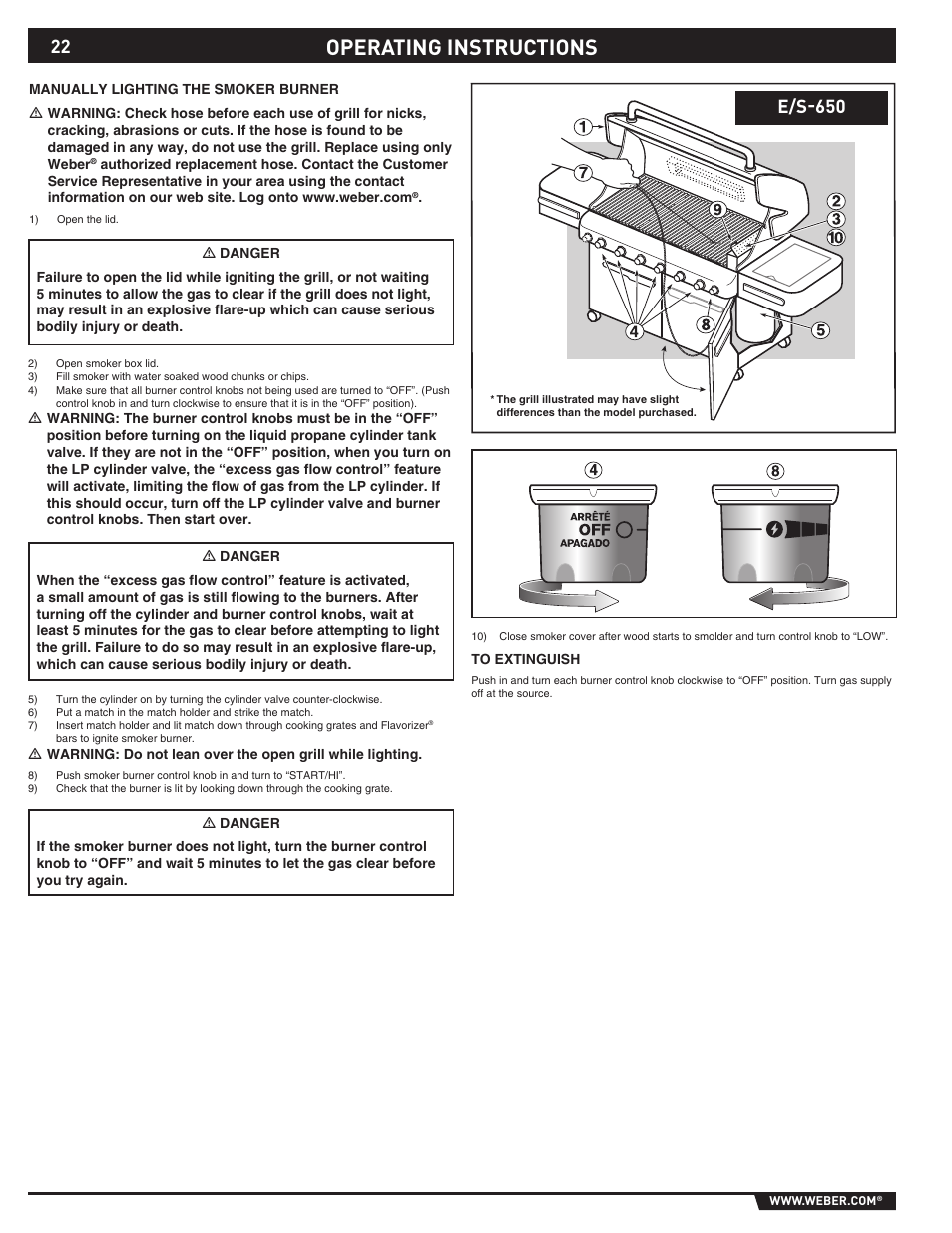 Operating instructions, E/s-650 | Summit E/S-620/650 User Manual | Page 22 / 84