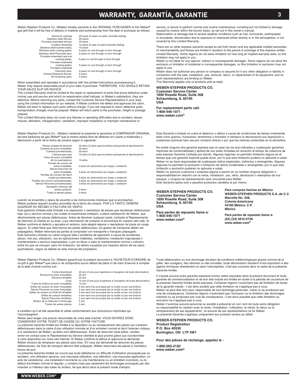 Warranty, Warranty, garantía, garantie | Summit E/S-620/650 User Manual | Page 3 / 84