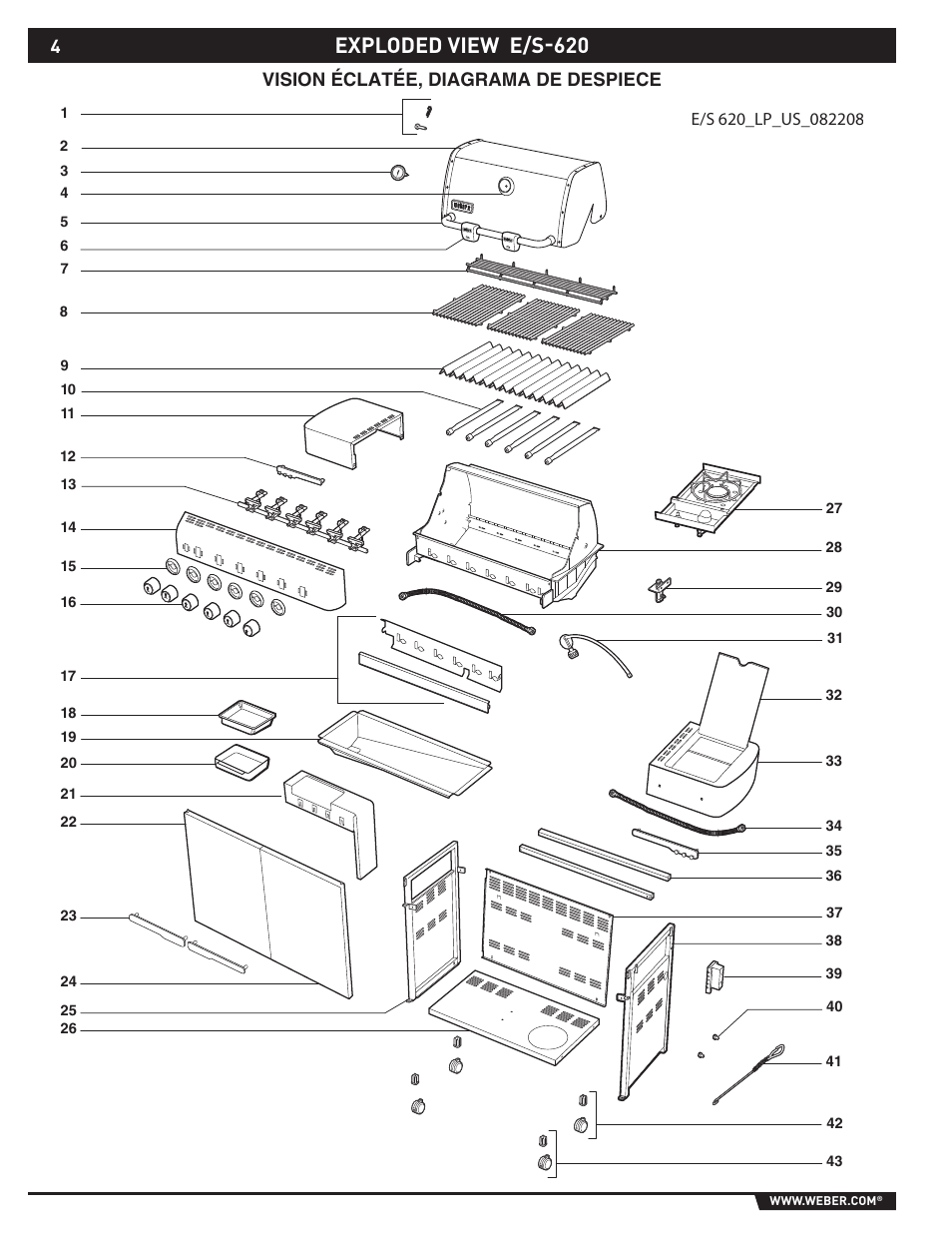 Exploded view e/s-620, Vision éclatée, diagrama de despiece | Summit E/S-620/650 User Manual | Page 4 / 84