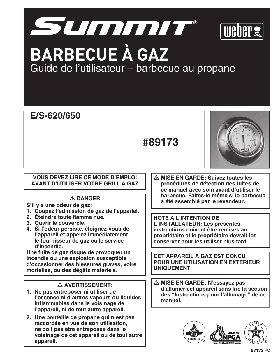 Barbecue à gaz, Guide de l’utilisateur – barbecue au propane | Summit E/S-620/650 User Manual | Page 57 / 84