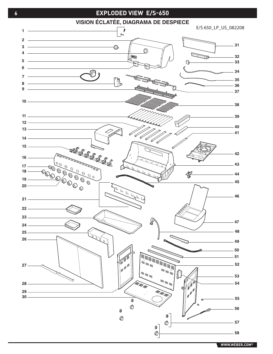 Exploded view e/s-650, Vision éclatée, diagrama de despiece | Summit E/S-620/650 User Manual | Page 6 / 84