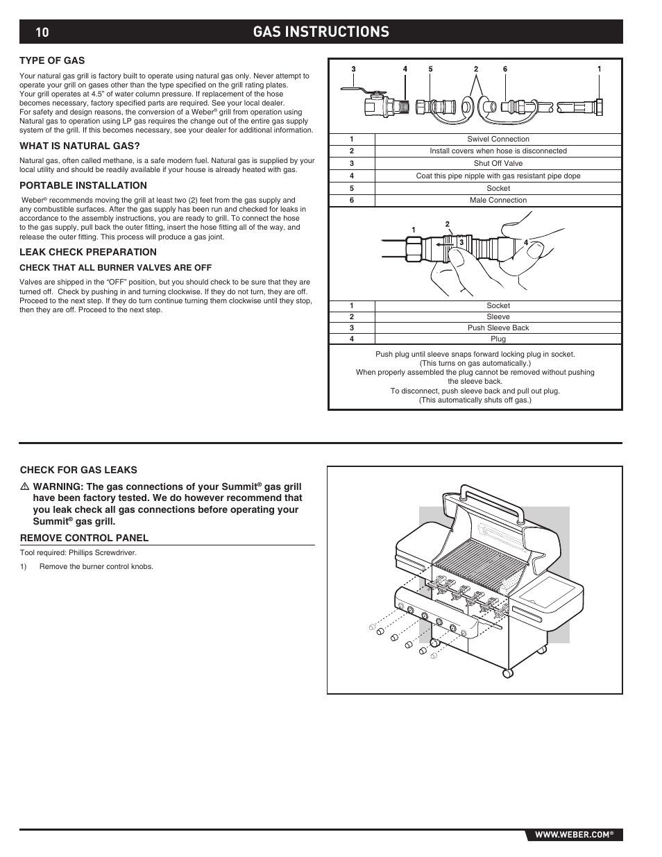 Gas instructions | Summit E/S-420/450 User Manual | Page 10 / 76