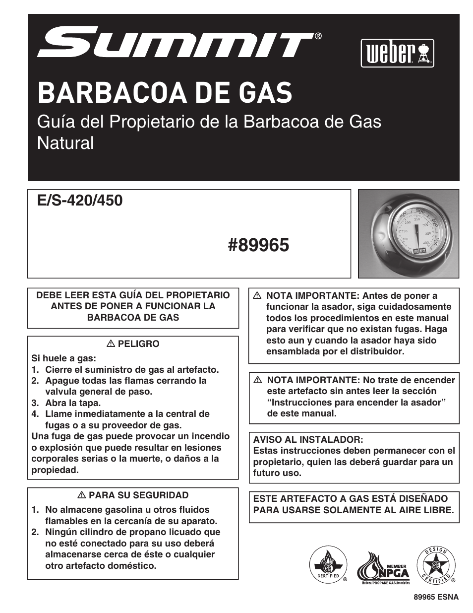 Barbacoa de gas | Summit E/S-420/450 User Manual | Page 29 / 76