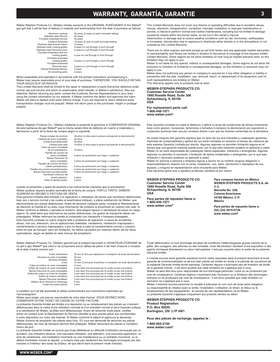 Warranty, garantía, garantie | Summit E/S-420/450 User Manual | Page 3 / 76