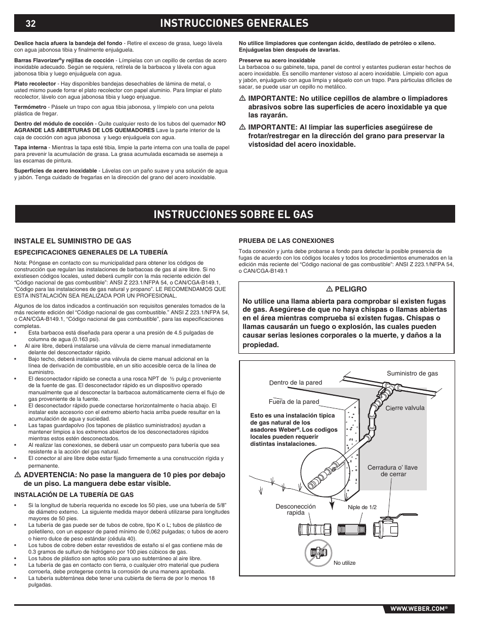 Instrucciones generales instrucciones sobre el gas | Summit E/S-420/450 User Manual | Page 32 / 76