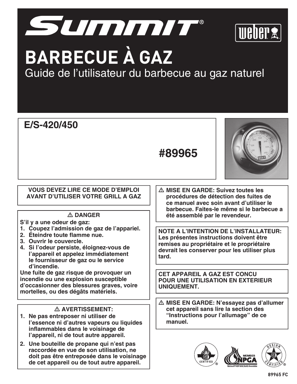 Barbecue à gaz, Guide de l’utilisateur du barbecue au gaz naturel | Summit E/S-420/450 User Manual | Page 51 / 76