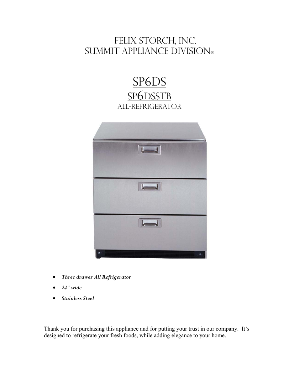 Summit SP6DSSTB User Manual | 9 pages