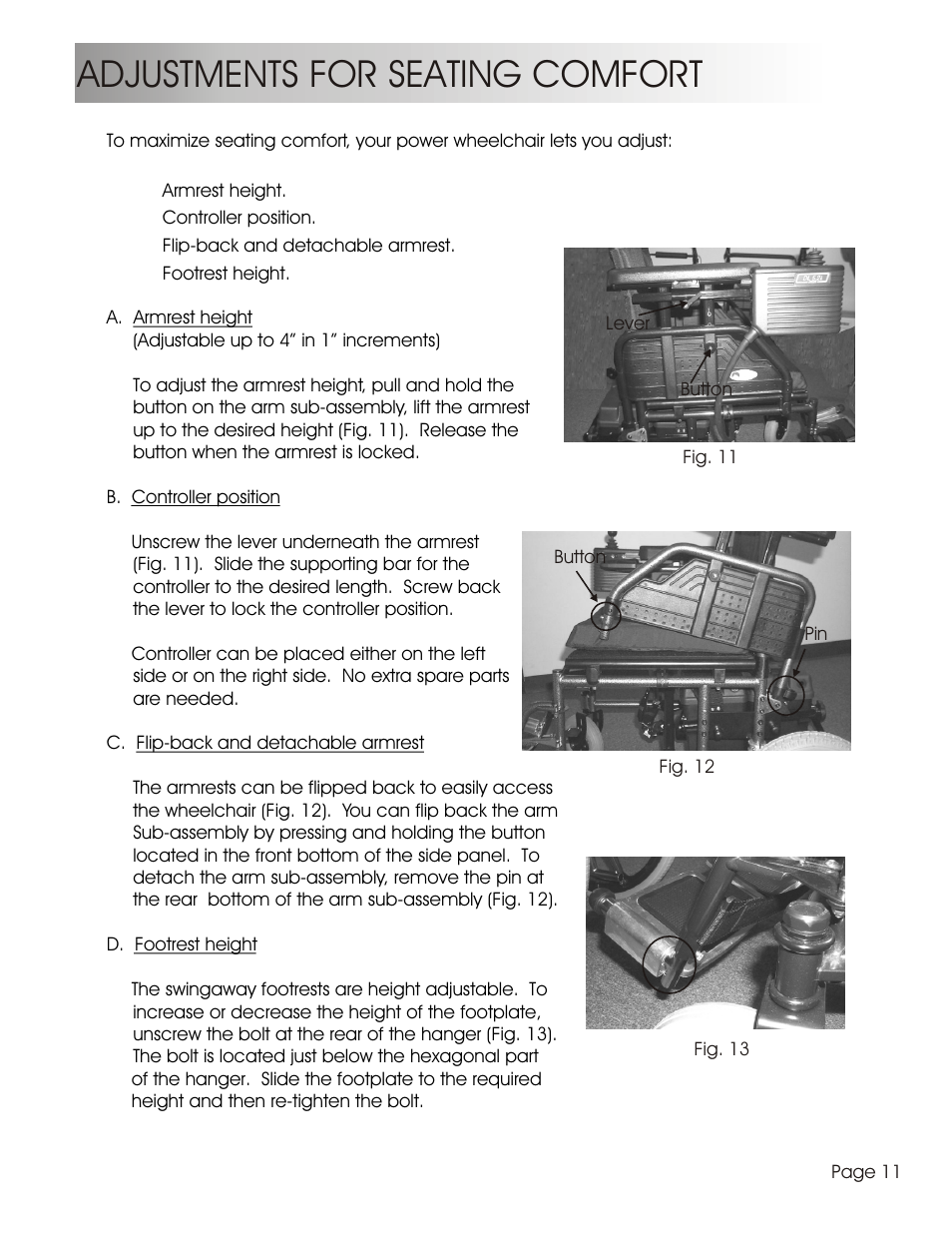 Adjustments for seating comfort | Summit HP-1S User Manual | Page 13 / 25