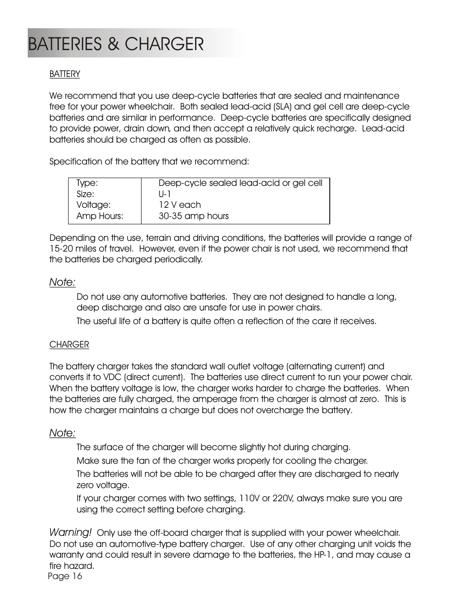 Batteries & charger | Summit HP-1S User Manual | Page 18 / 25