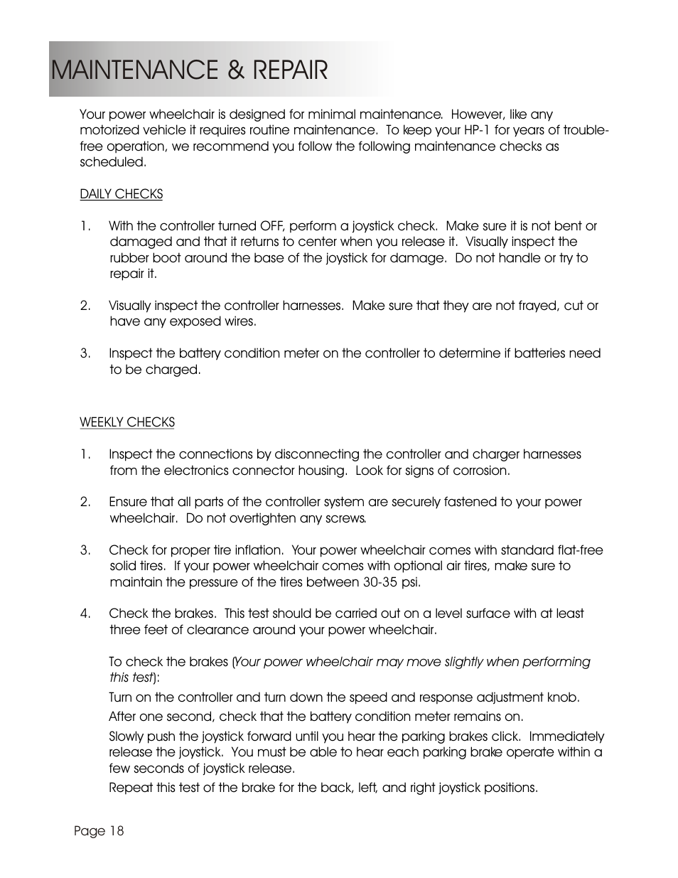 Maintenance & repair | Summit HP-1S User Manual | Page 20 / 25