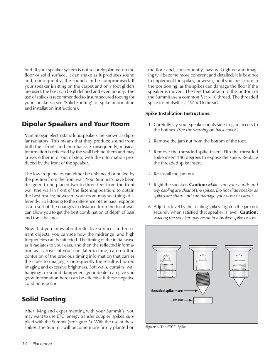 Solid footing, Dipolar speakers and your room | Summit floorstanding loudspeaker User Manual | Page 14 / 28