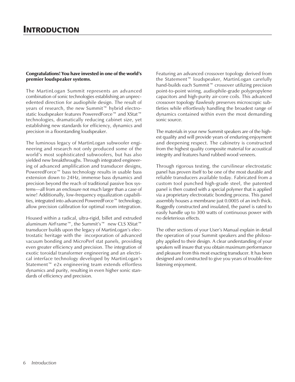 Introduction, Ntroduction | Summit floorstanding loudspeaker User Manual | Page 6 / 28