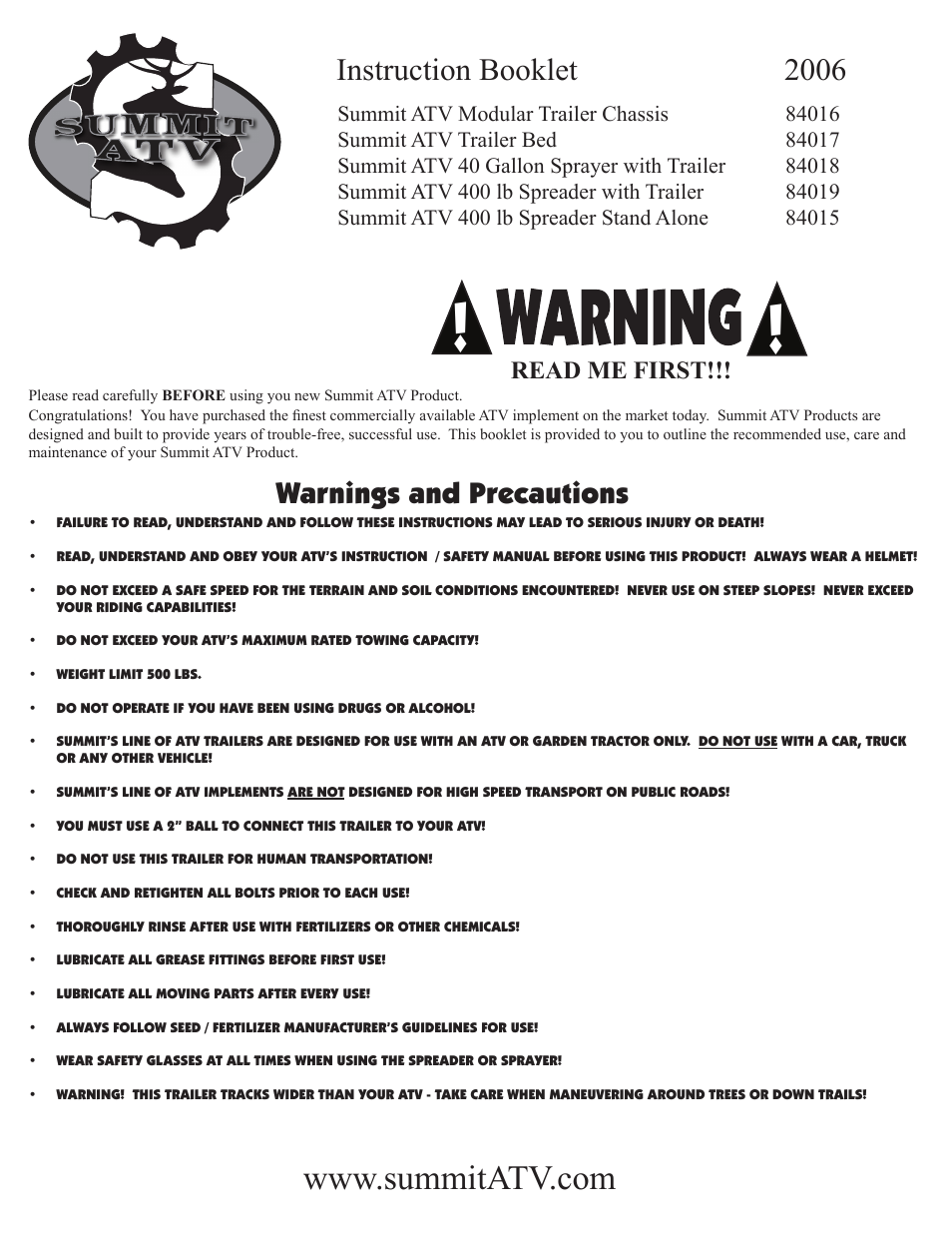 Summit 84018 User Manual | 6 pages