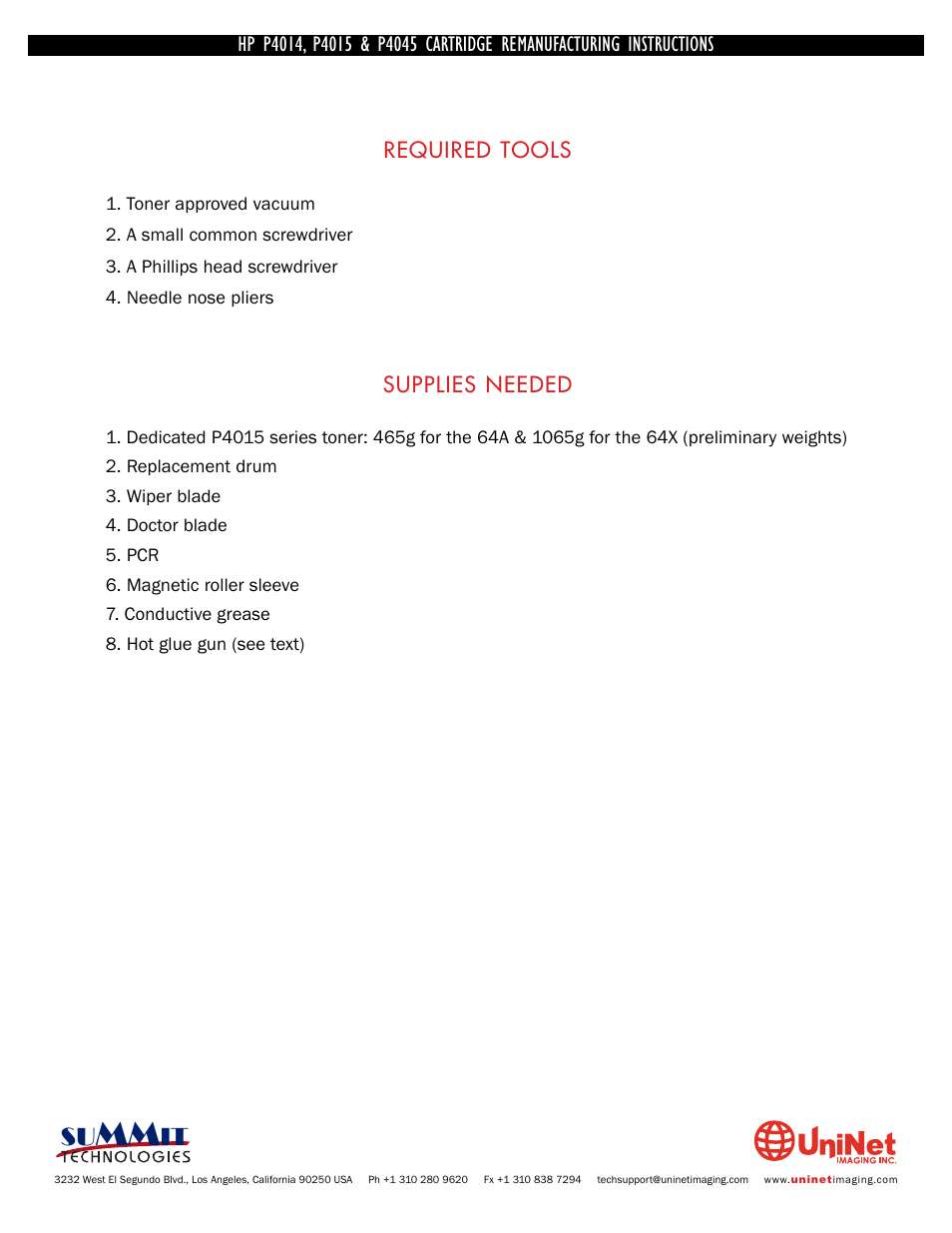 Required tools, Supplies needed | Summit HP P4045 User Manual | Page 8 / 22