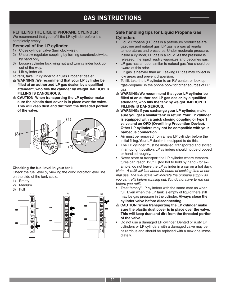 Gas instructions | Summit 21287 User Manual | Page 11 / 12