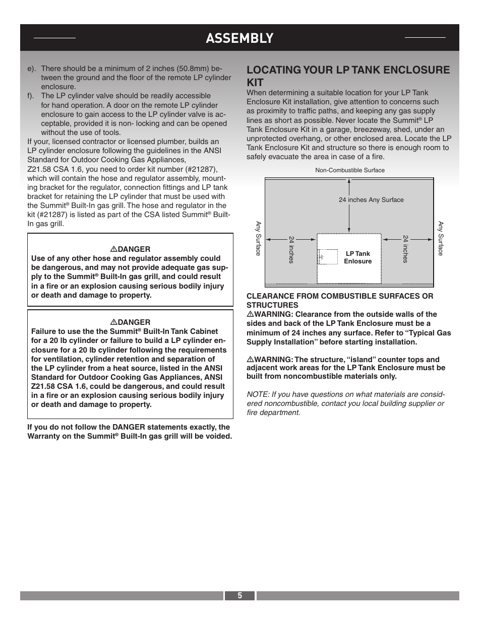 Assembly, Locating your lp tank enclosure kit | Summit 21287 User Manual | Page 5 / 12