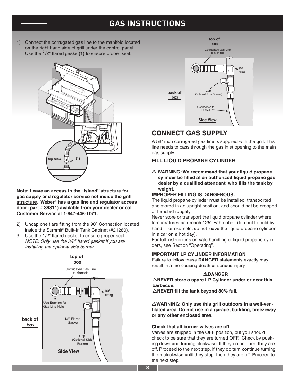 Gas instructions, Connect gas supply | Summit 21287 User Manual | Page 8 / 12
