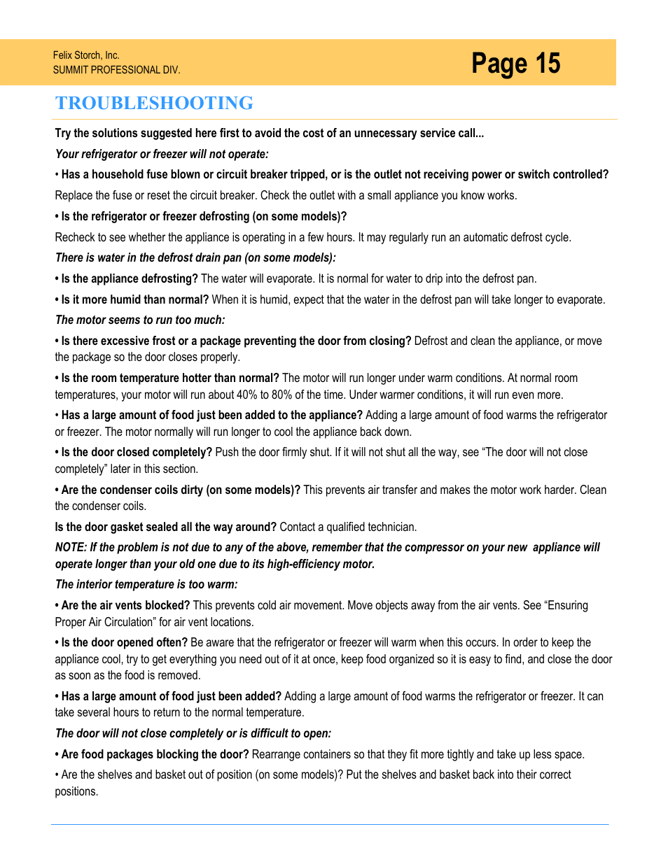 Page 15 | Summit SPR7OS User Manual | Page 15 / 16