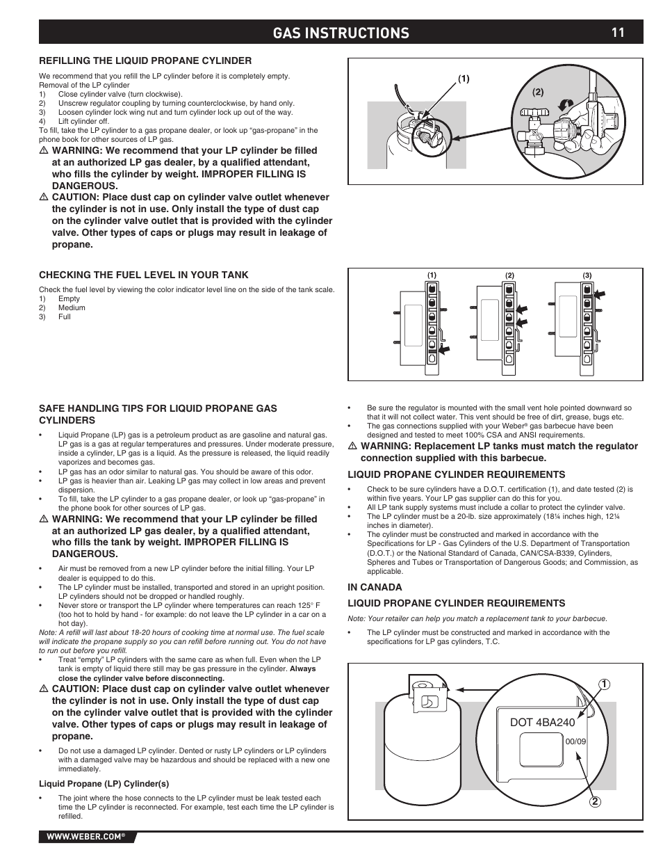 Gas instructions | Summit 89190 User Manual | Page 11 / 92