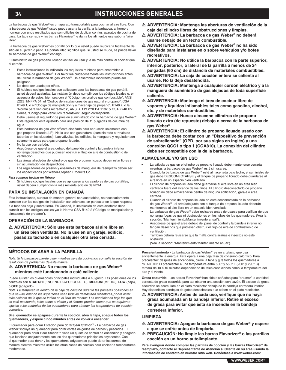 Instrucciones generales | Summit 89190 User Manual | Page 34 / 92