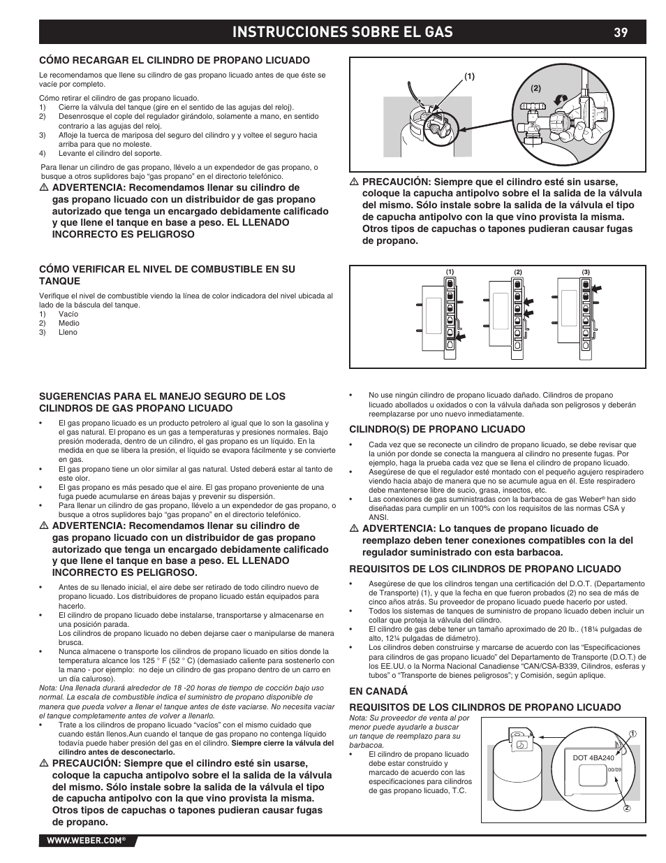 Gas instructions, Instrucciones sobre el gas | Summit 89190 User Manual | Page 39 / 92