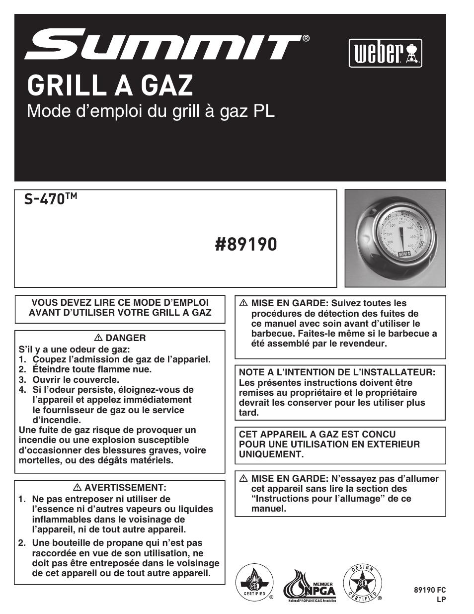 Grill a gaz, Mode d’emploi du grill à gaz pl, S-470 | Summit 89190 User Manual | Page 60 / 92