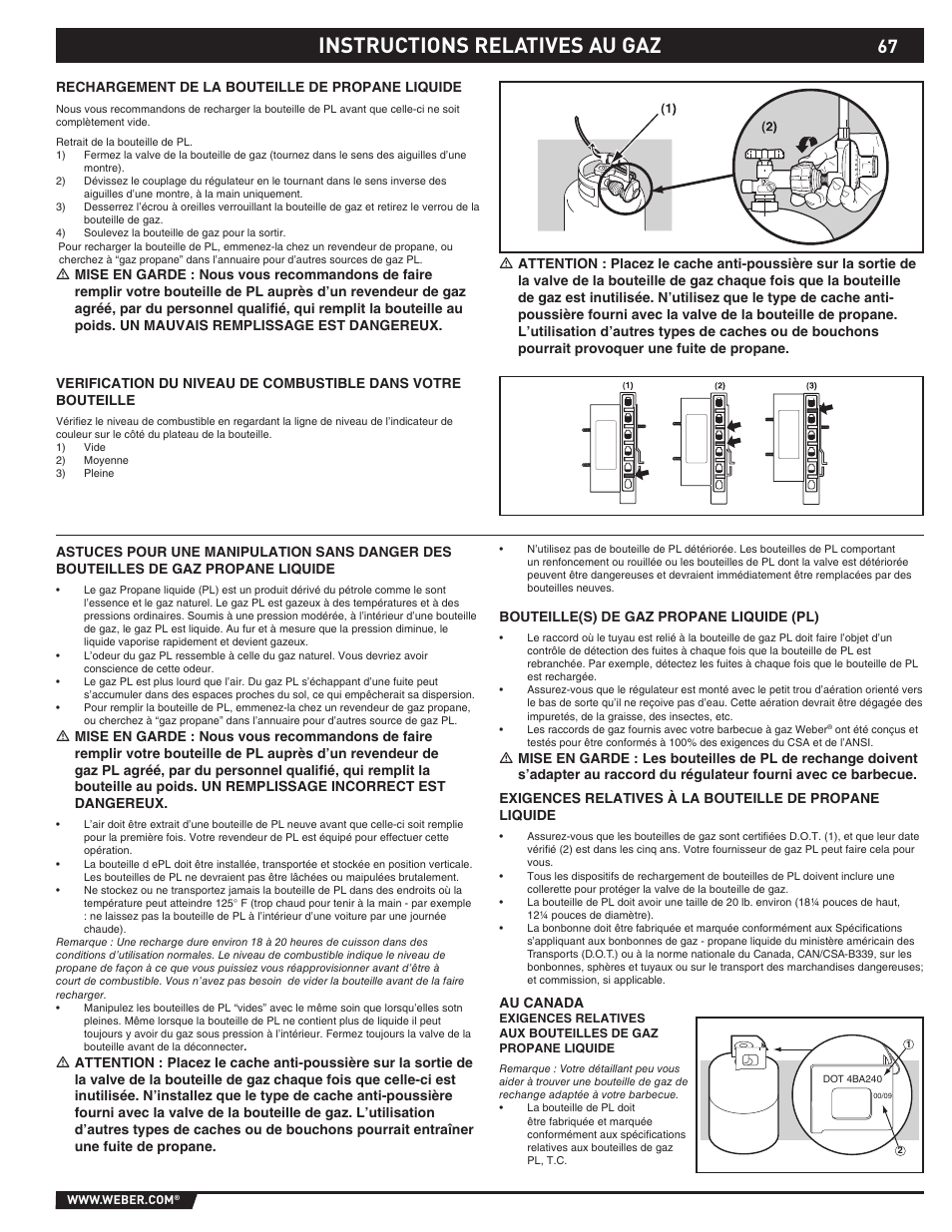 Gas instructions, Instructions relatives au gaz | Summit 89190 User Manual | Page 67 / 92