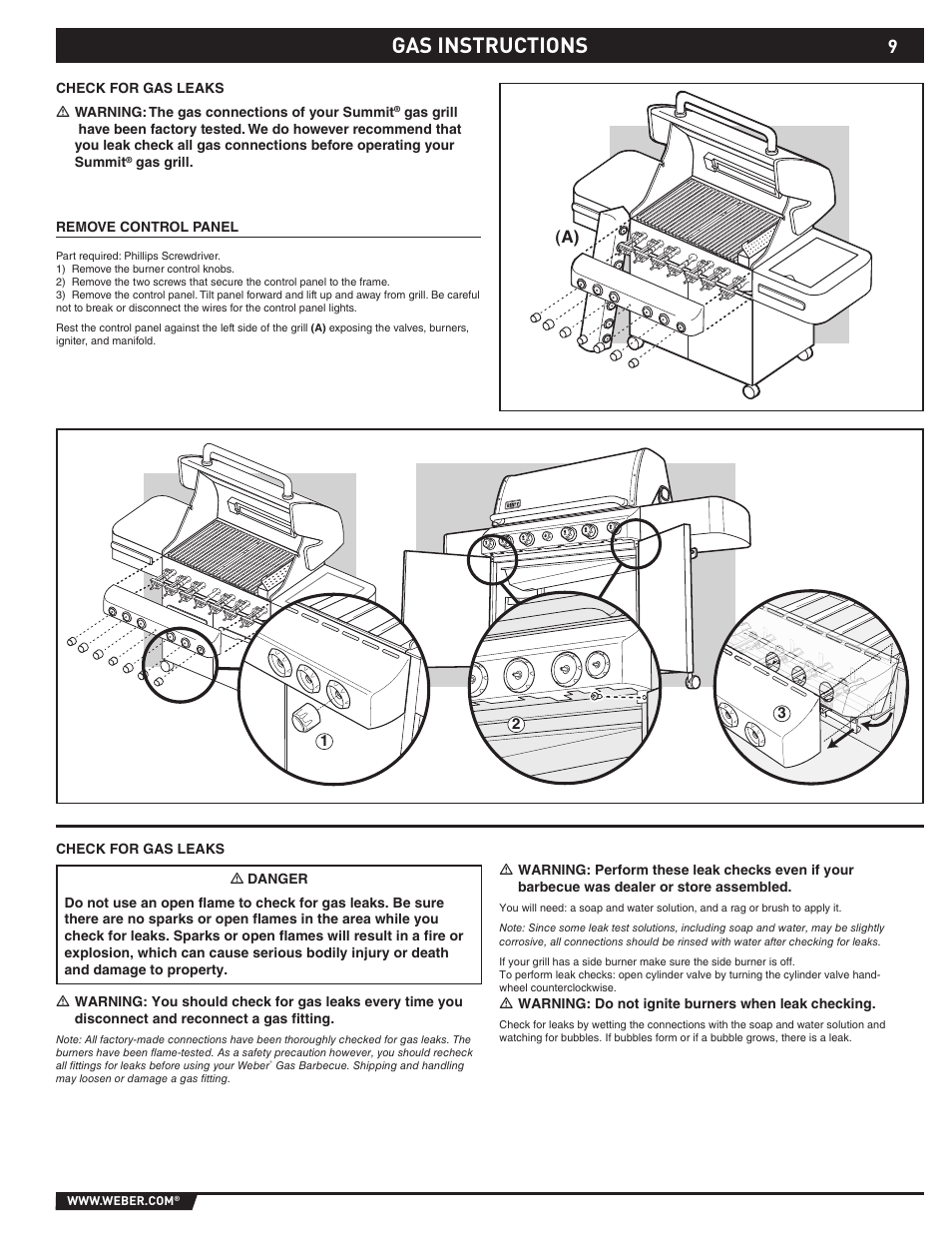 Gas instructions | Summit 89190 User Manual | Page 9 / 92
