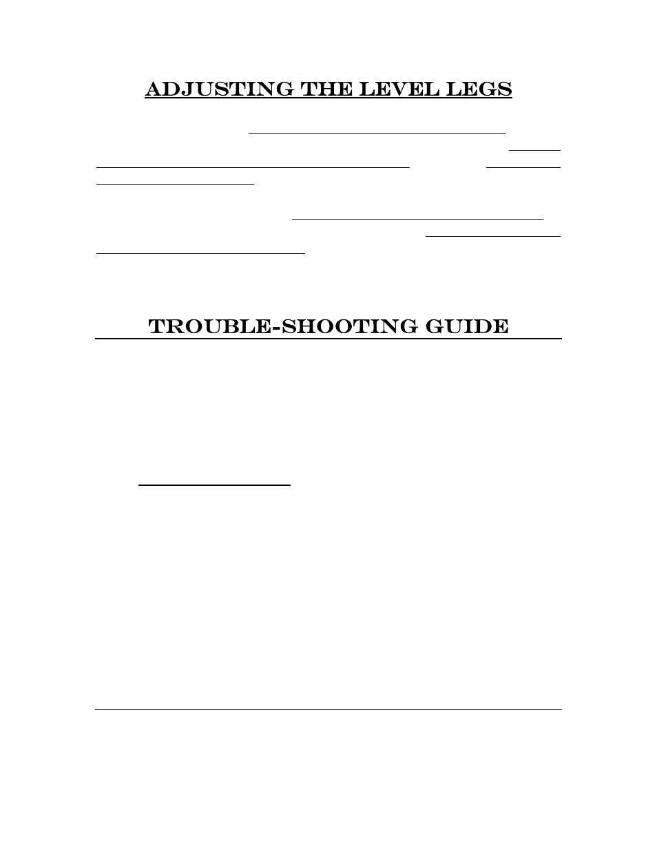 Adjusting the level legs, Trouble-shooting guide | Summit FF-7 User Manual | Page 10 / 12