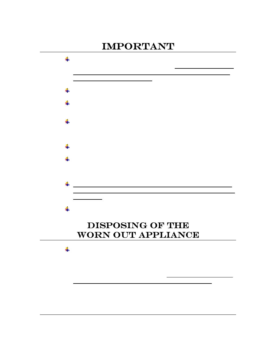 Important, Disposing of the worn out appliance | Summit FF-7 User Manual | Page 4 / 12