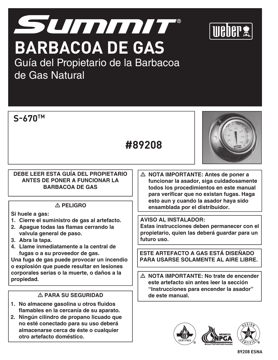 Barbacoa de gas, Guía del propietario de la barbacoa de gas natural, S-670 | Summit S-670 User Manual | Page 30 / 84