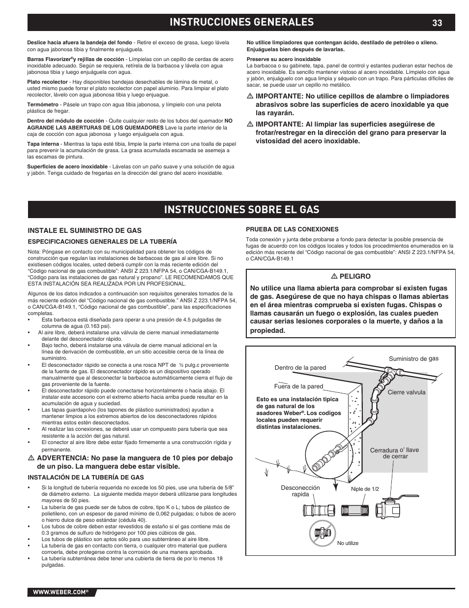 Instrucciones generales instrucciones sobre el gas | Summit S-670 User Manual | Page 33 / 84