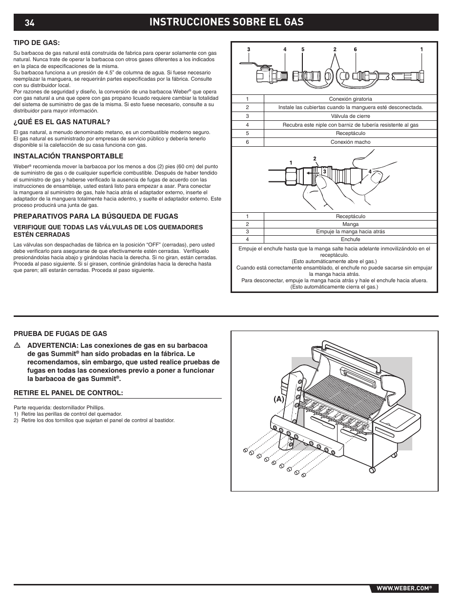 Instrucciones sobre el gas | Summit S-670 User Manual | Page 34 / 84