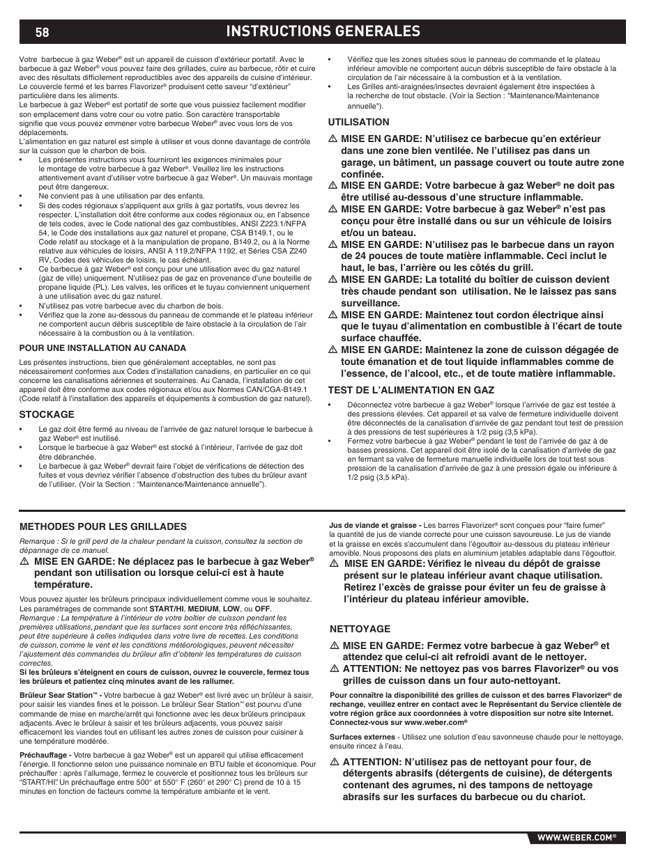 Dangers and warnings, Instructions generales | Summit S-670 User Manual | Page 58 / 84