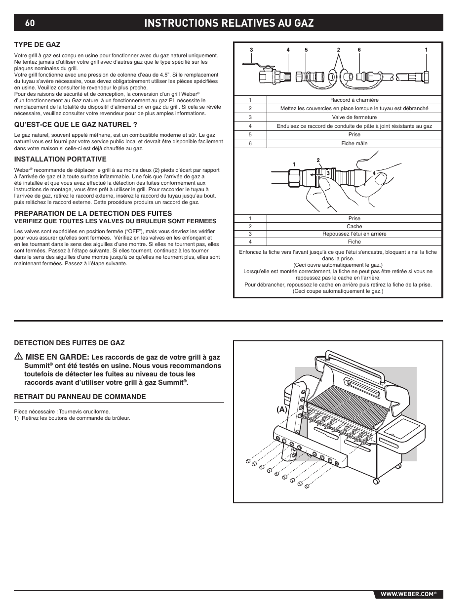 Instructions relatives au gaz, Mise en garde | Summit S-670 User Manual | Page 60 / 84