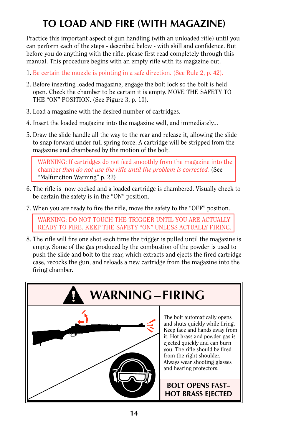Warning –firing | Ruger MINI-14 User Manual | Page 13 / 46