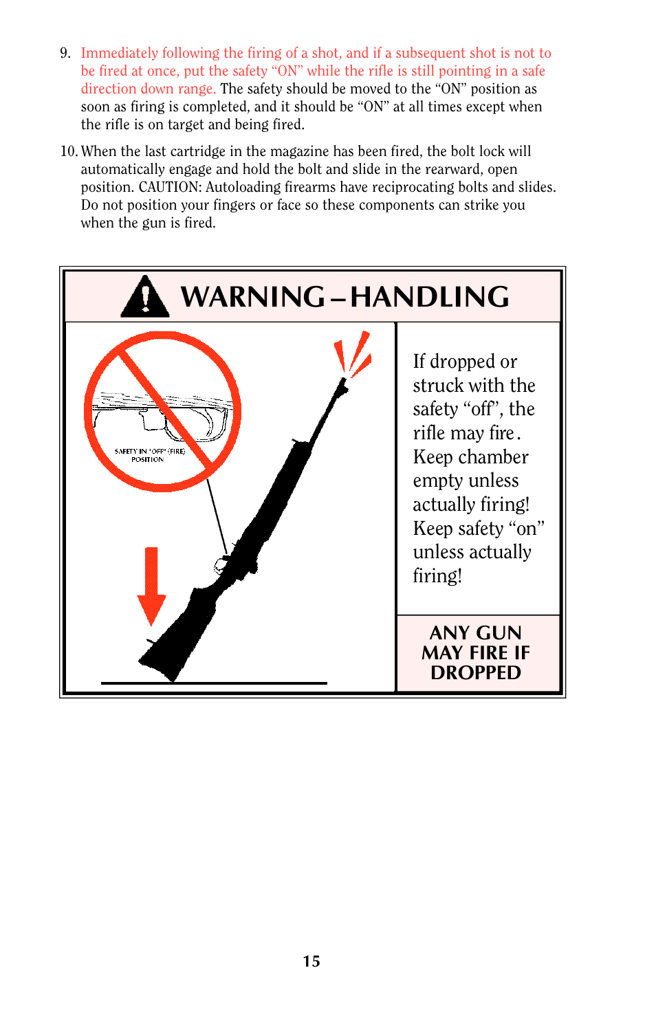 Warning – handling | Ruger MINI-14 User Manual | Page 14 / 46