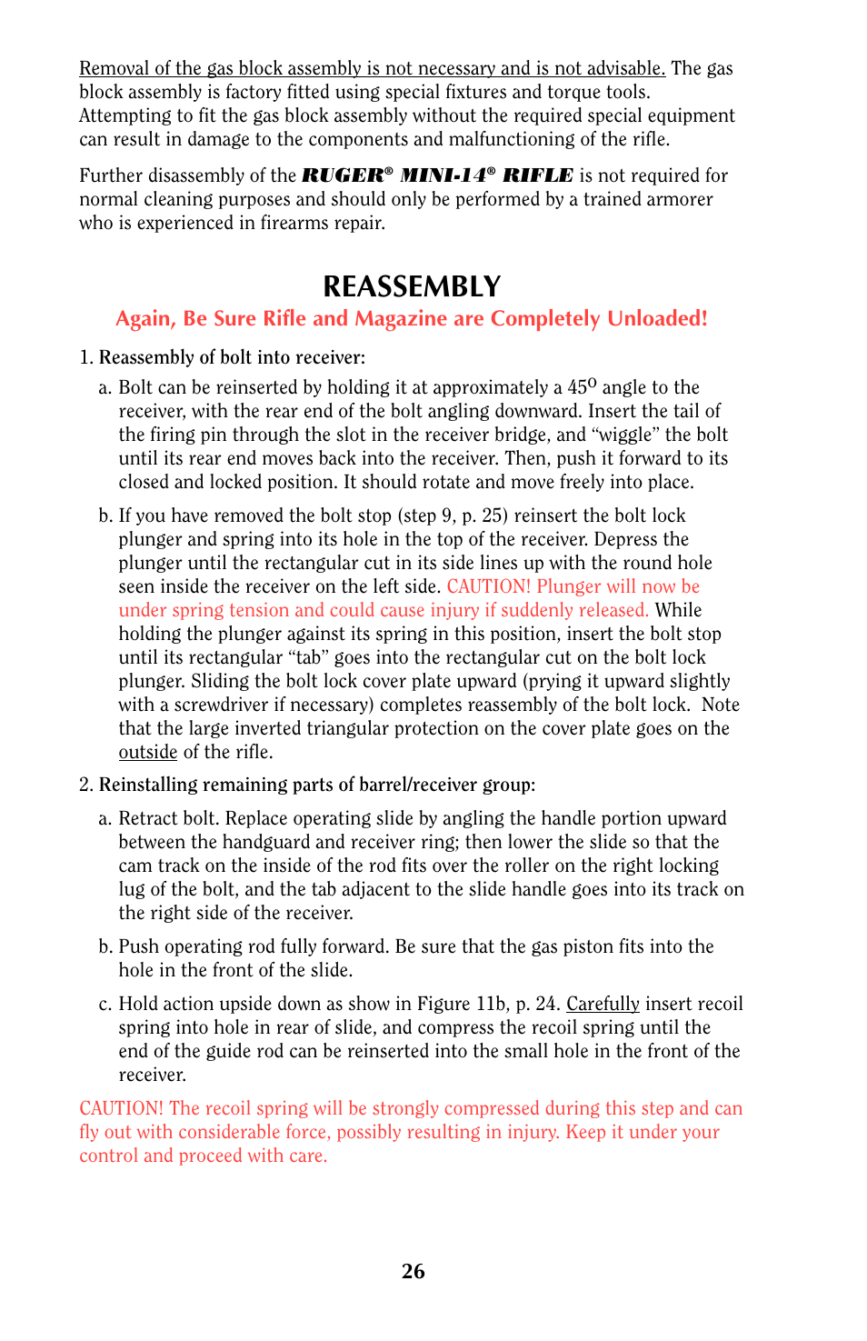 Reassembly | Ruger MINI-14 User Manual | Page 25 / 46