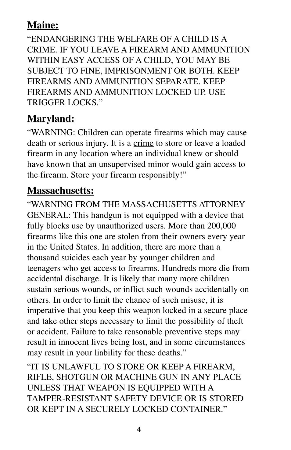 Maine, Maryland, Massachusetts | Ruger MINI-14 User Manual | Page 3 / 46