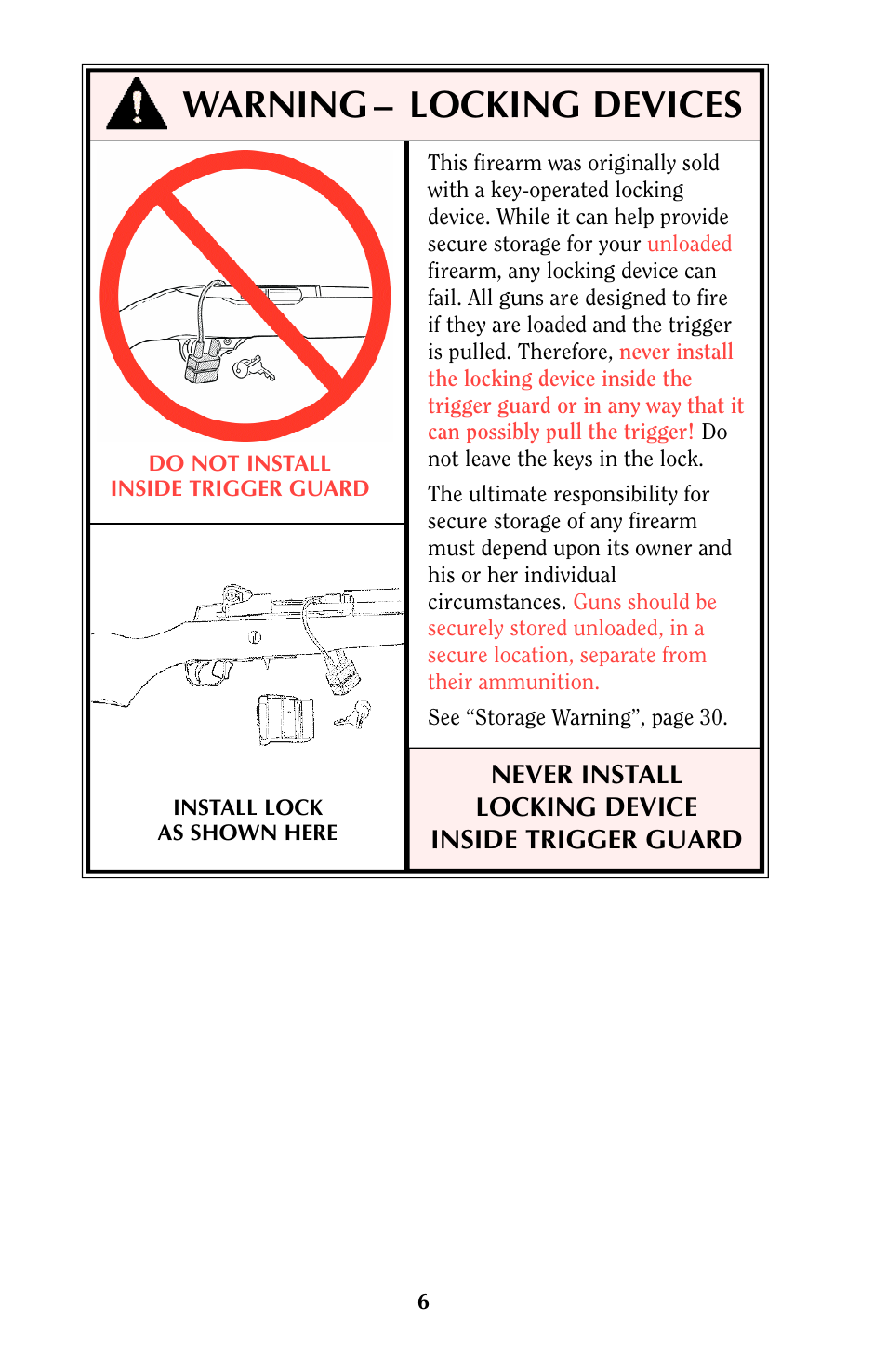 Warning – locking devices | Ruger MINI-14 User Manual | Page 5 / 46