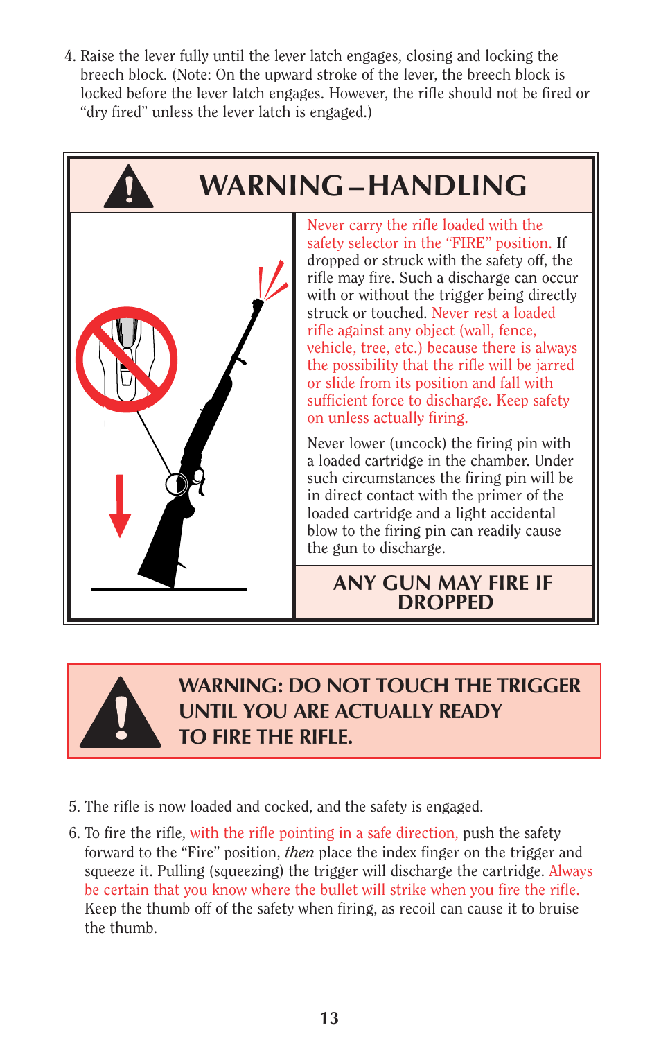 Warning – handling, Any gun may fire if dropped | Ruger Caulking Gun User Manual | Page 13 / 40