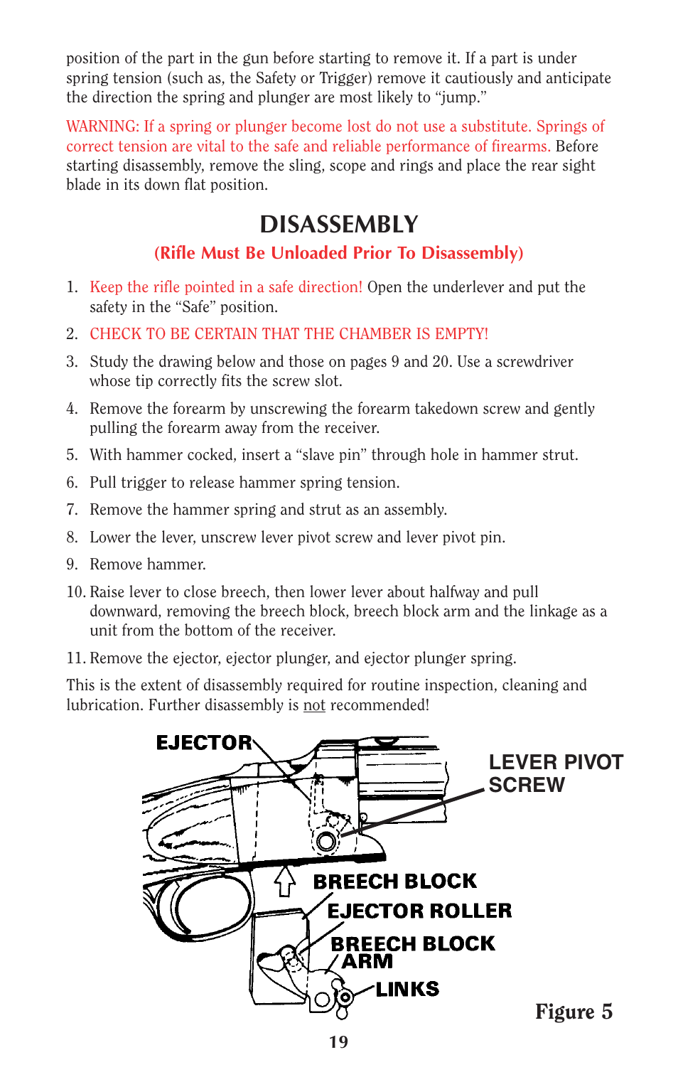 Disassembly, Figure 5, Lever pivot screw | Ruger Caulking Gun User Manual | Page 19 / 40