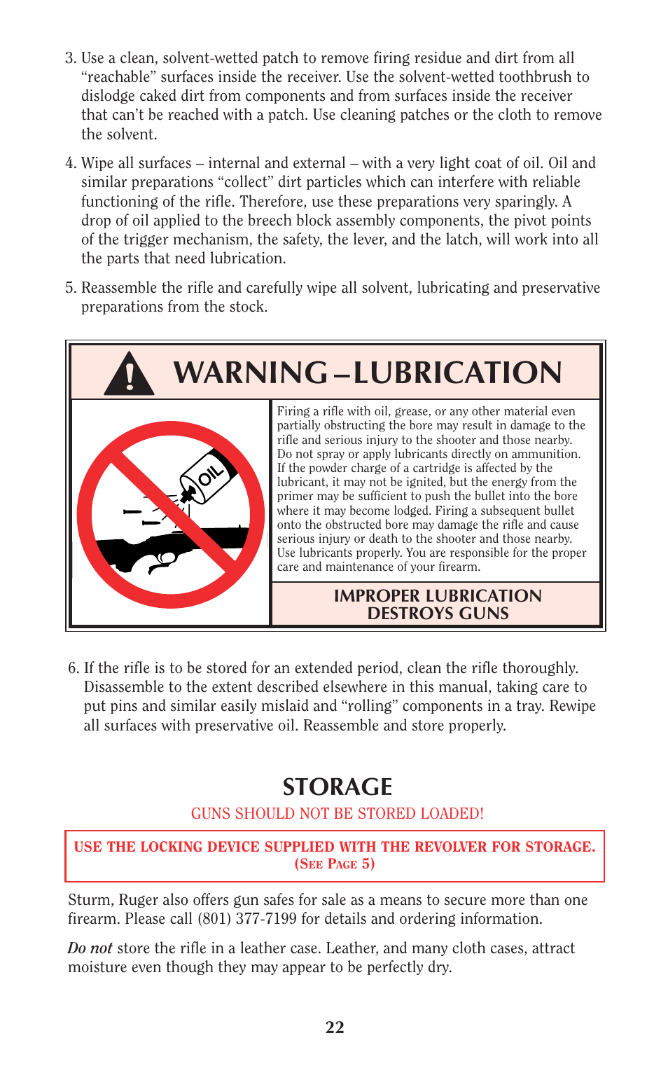 Warning – lubrication, Storage | Ruger Caulking Gun User Manual | Page 22 / 40