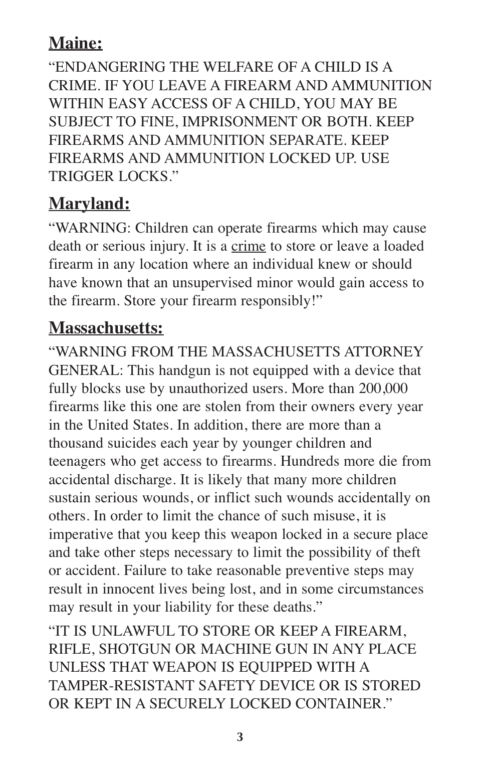 Maine, Maryland, Massachusetts | Ruger Caulking Gun User Manual | Page 3 / 40