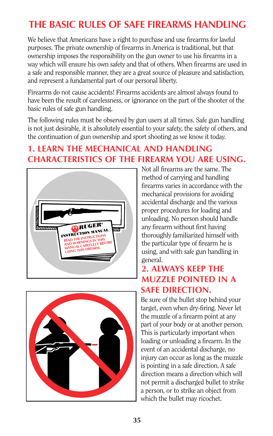 The basic rules of safe firearms handling, Always keep the muzzle pointed in a safe direction | Ruger Caulking Gun User Manual | Page 35 / 40