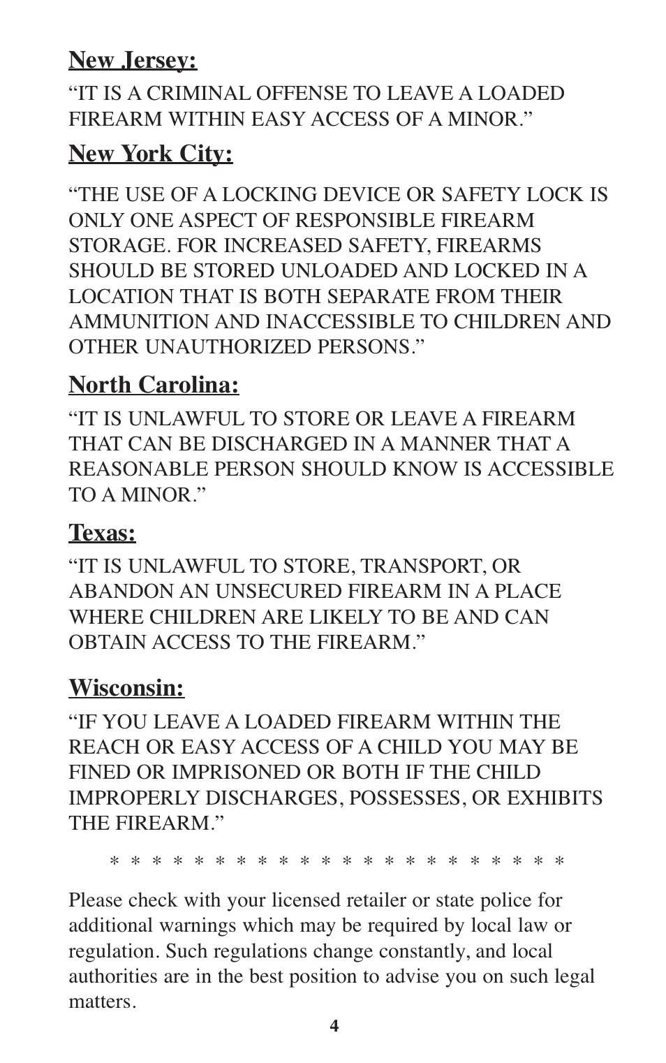 New jersey, New york city, North carolina | Texas, Wisconsin | Ruger Caulking Gun User Manual | Page 4 / 40