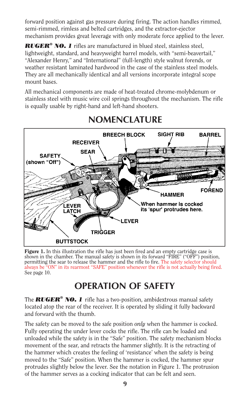 Nomenclature, Operation of safety | Ruger Caulking Gun User Manual | Page 9 / 40